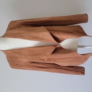 NWT BB Dakota Camel Rust Women Drape Front Faux Suede Jacket Size Medium